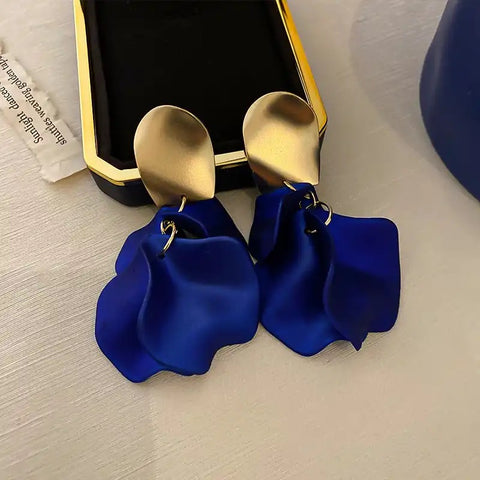 Satin Red Flower Drop Earrings