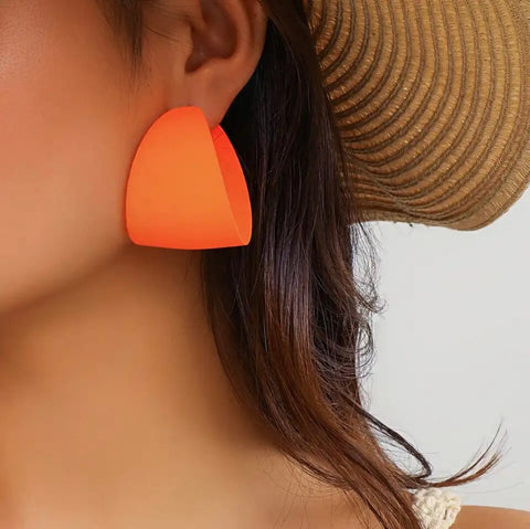 Orange C Shaped Hoop Earrings