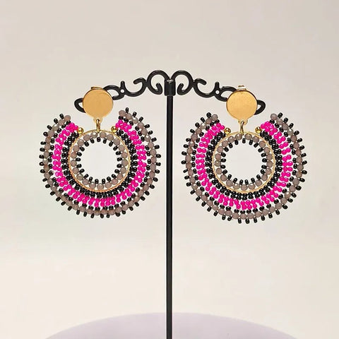 Rice Beaded Circle Earrings