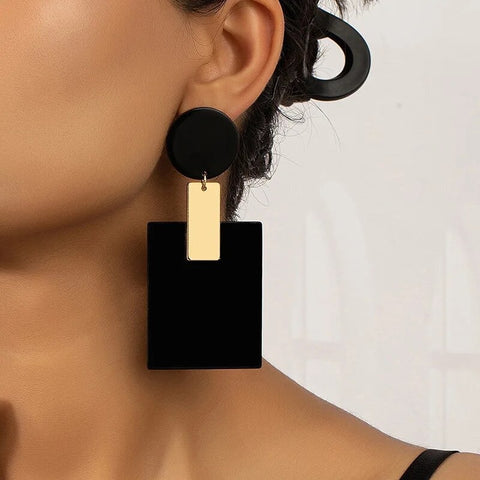 Black and Gold Resin Square Earrings