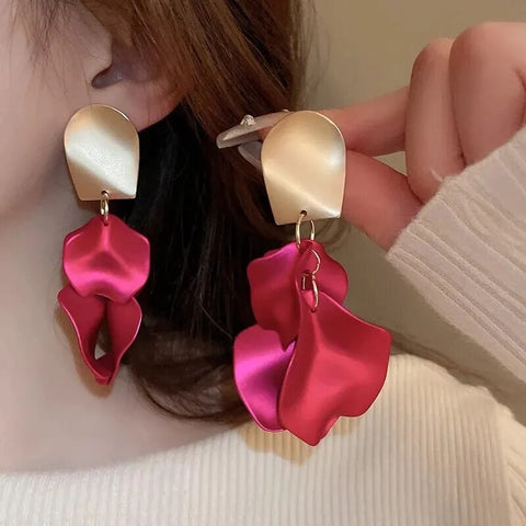 Satin Red Flower Drop Earrings