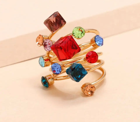 Women’s Geometric Crystal Adjustable Ring