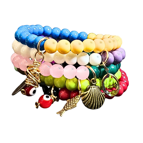 Handmade Two-Toned Glass Beaded Charm Bracelet Set