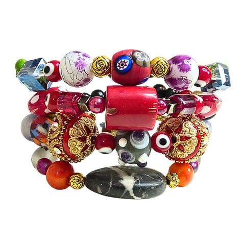 Red Coral Bohemian Style Bracelet Set