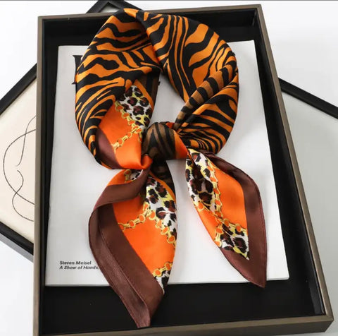 Tiger Print Chain Satin Scarf