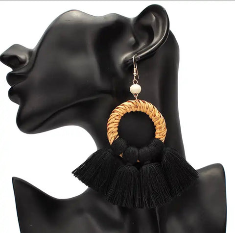 Round Straw Rattan Earrings