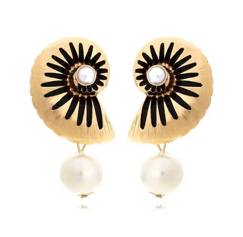 Imitation Pearl Conch Shell Drop Earrings