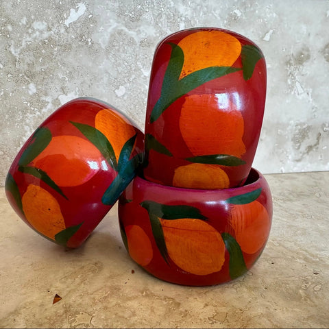 Handmade Fruit Pattern  Wide Wooden Bracelet