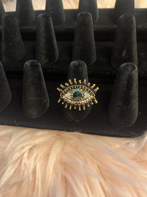 Gold Back and Blue Eagle Eye Ring