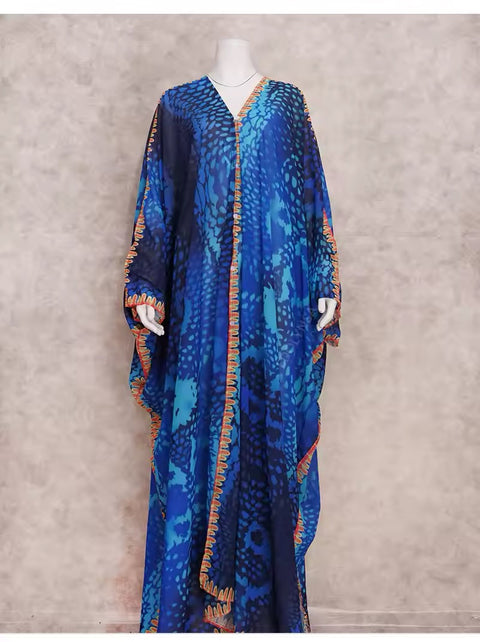 Blue Long Print Tunic Kaftan