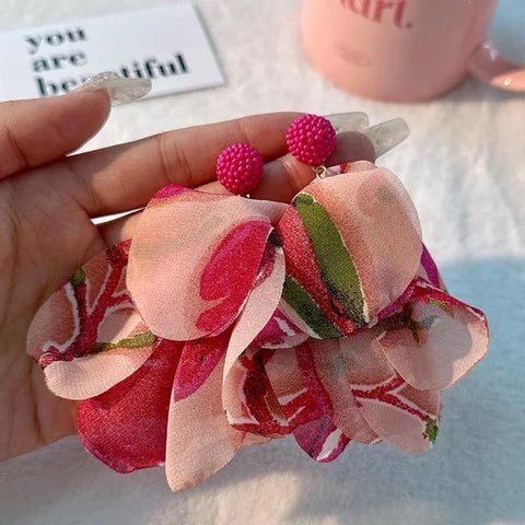 Pink and Green Flower Earrings