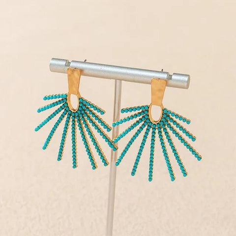 Retro Aqua Blue Resin Metal Stud Earrings