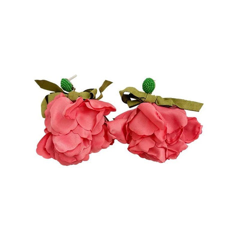 Rose Pink and Green Flower Earrings