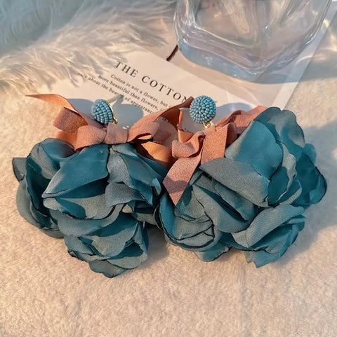 Rose Pink and Green Flower Earrings