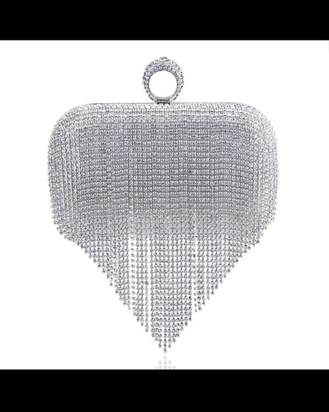 Silver Diamond Stud Special Occasion Clutch