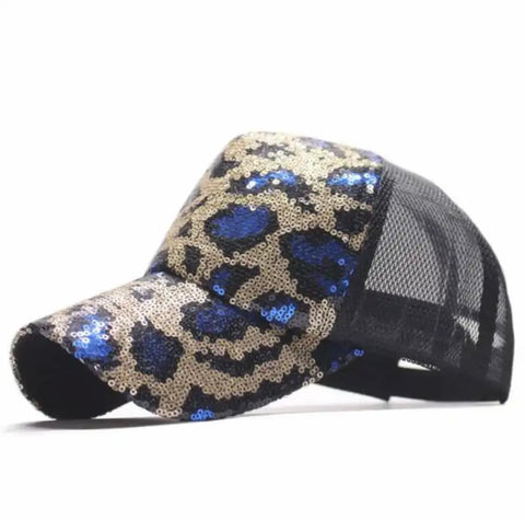 Blue Sporty Leopard Print Snapback Hat