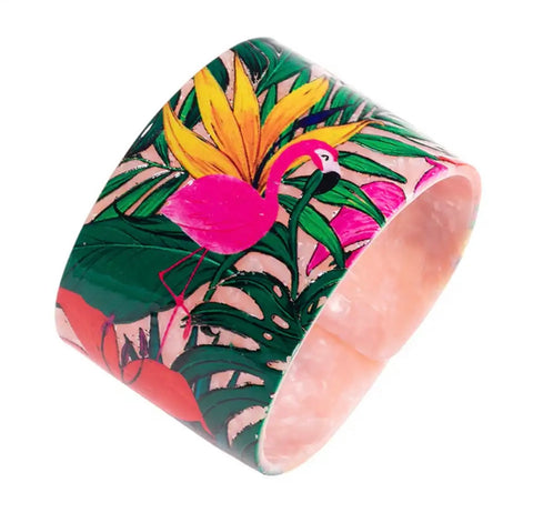 Flamingo Pink and Green Cuff Bracelet