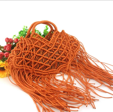 Orange Crochet Tassel Bag, can fit all small necessities.