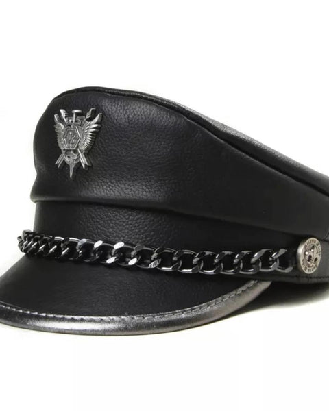 Black and Silver Chain Leather Unisex Hat