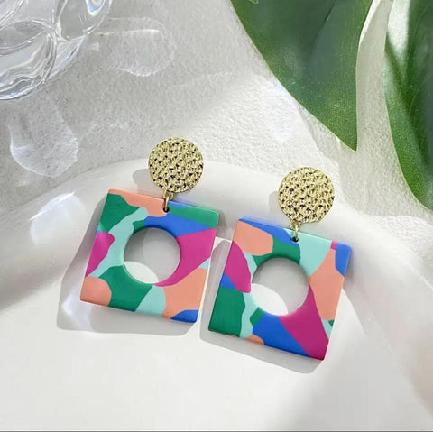 Multicolor Square Earrings
