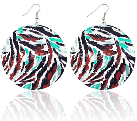 Round Print Wooden Earrings