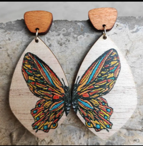 Wooden Butterfly Colorful Teardrop Earrings